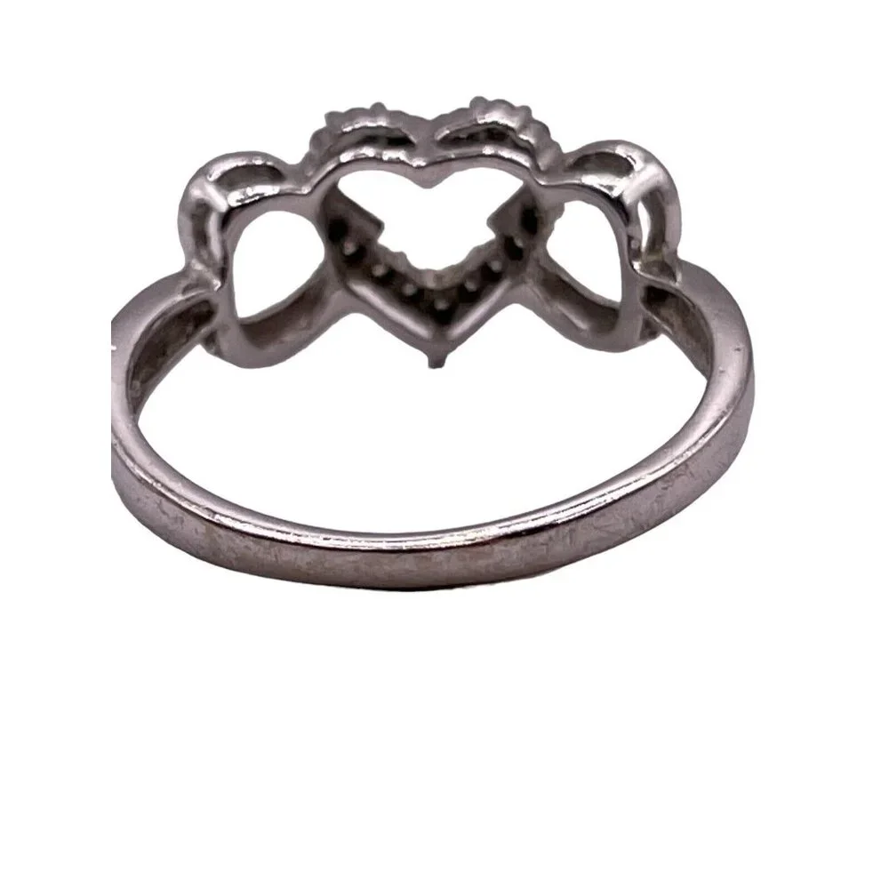 Diamond Linked Heart Promise Ring 10k‎ White Gold Size 6.5 Past Present Future